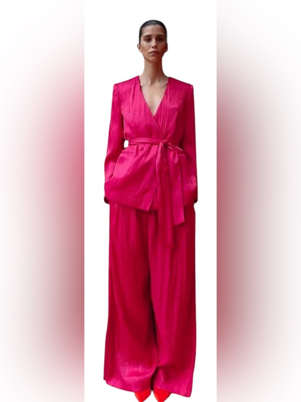 Zara Blazer Statement Jacket Button Front Fuchsia Pink Barbie Night Out L